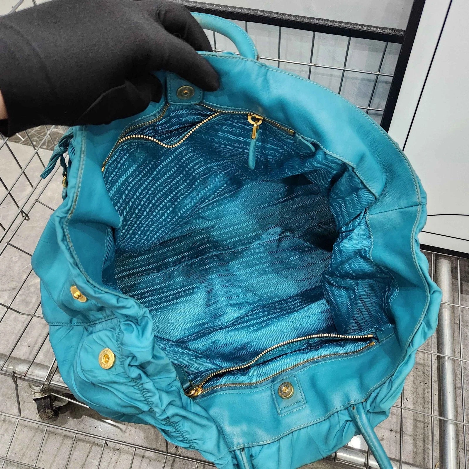 PRADA Blue Nylon Tote Handbag Shoulder Bag For Women