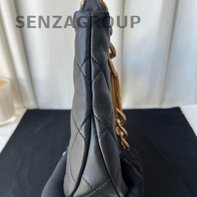 Chanel Black Gold Tassel Hobo Small Quilted Chain Shoulder Bag Classic
