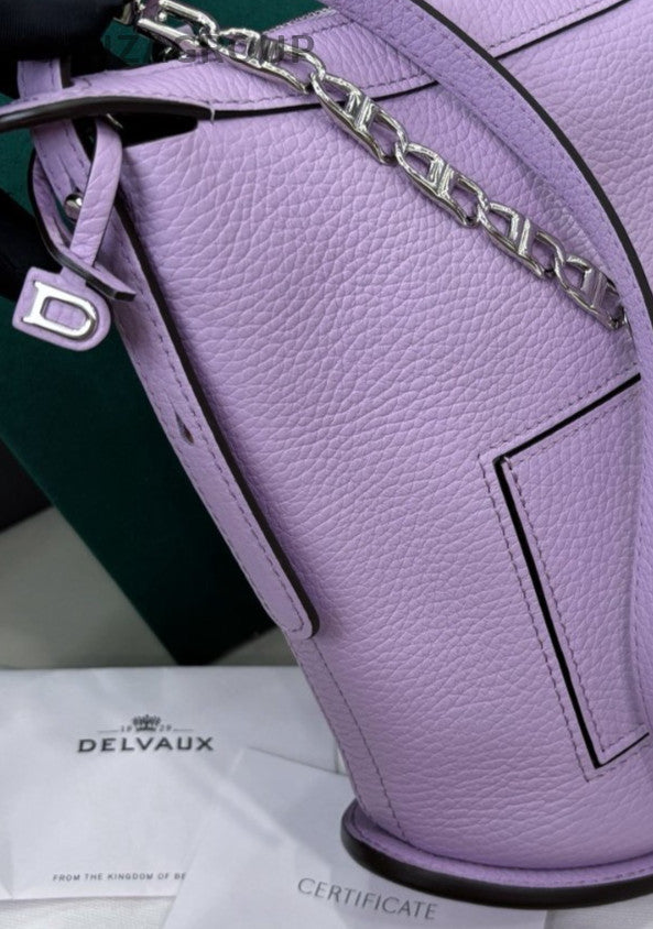 Delvaux Pin Twist Bucket Shoulder Bag Crossbody Purple Silver Women Classic