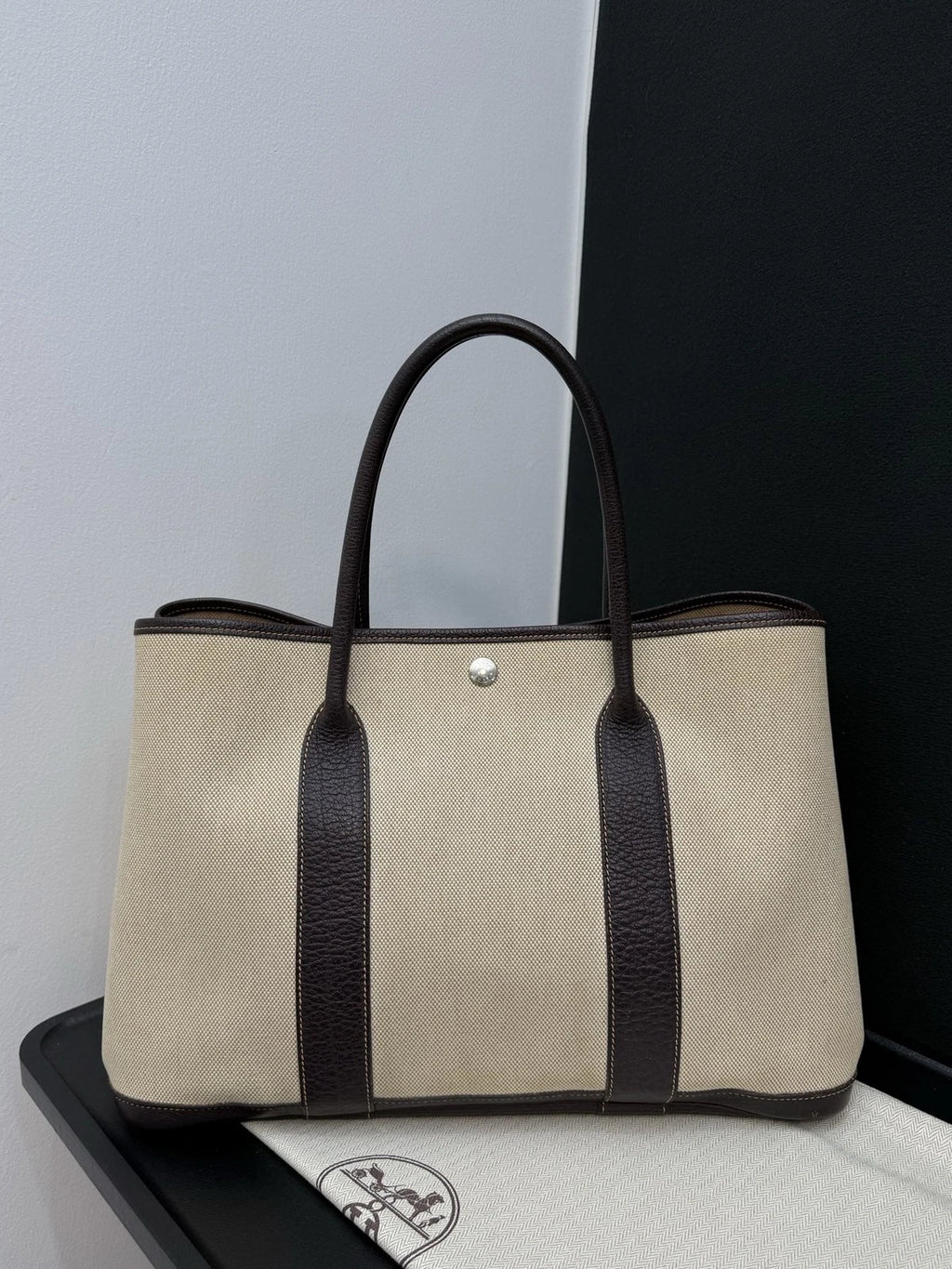 Hermes Garden Party 36 Tote Canvas Top Handle Shoulder Bag Beige Women Classic