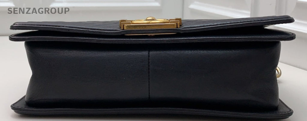 Chanel Leboy Calfskin Chain Shoulder Bag Black Gold Women Classic Designer