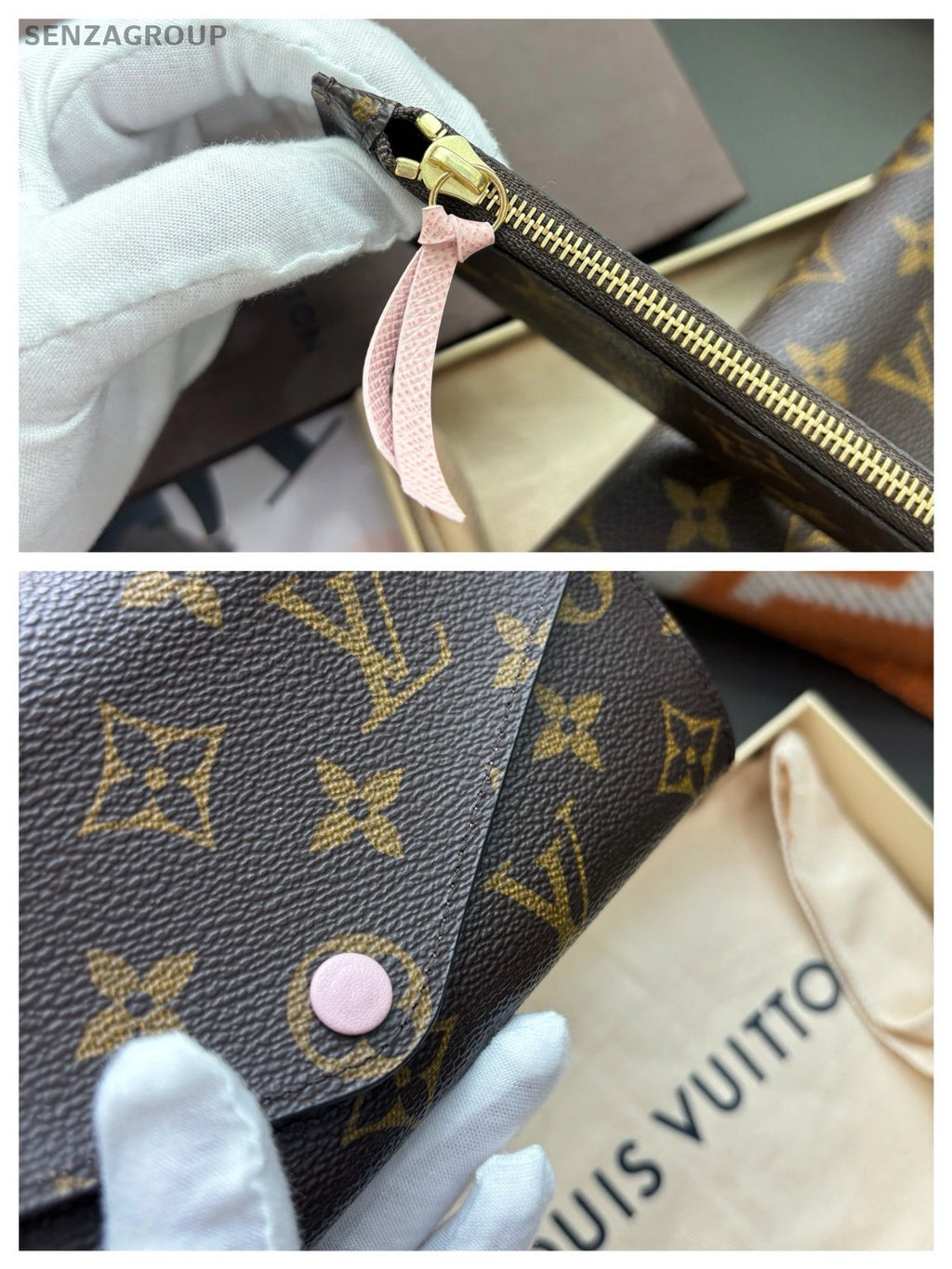 Louis Vuitton Monogram Wallet Brown Pink Women Full Set
