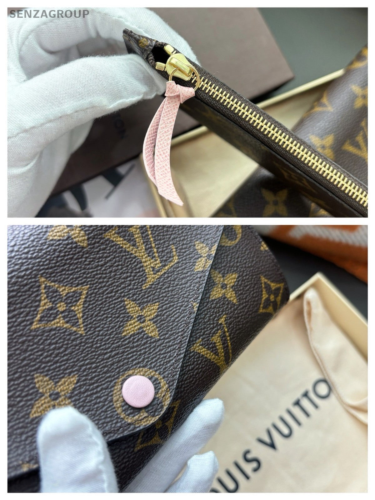 Louis Vuitton Monogram Wallet Brown Pink Women Full Set