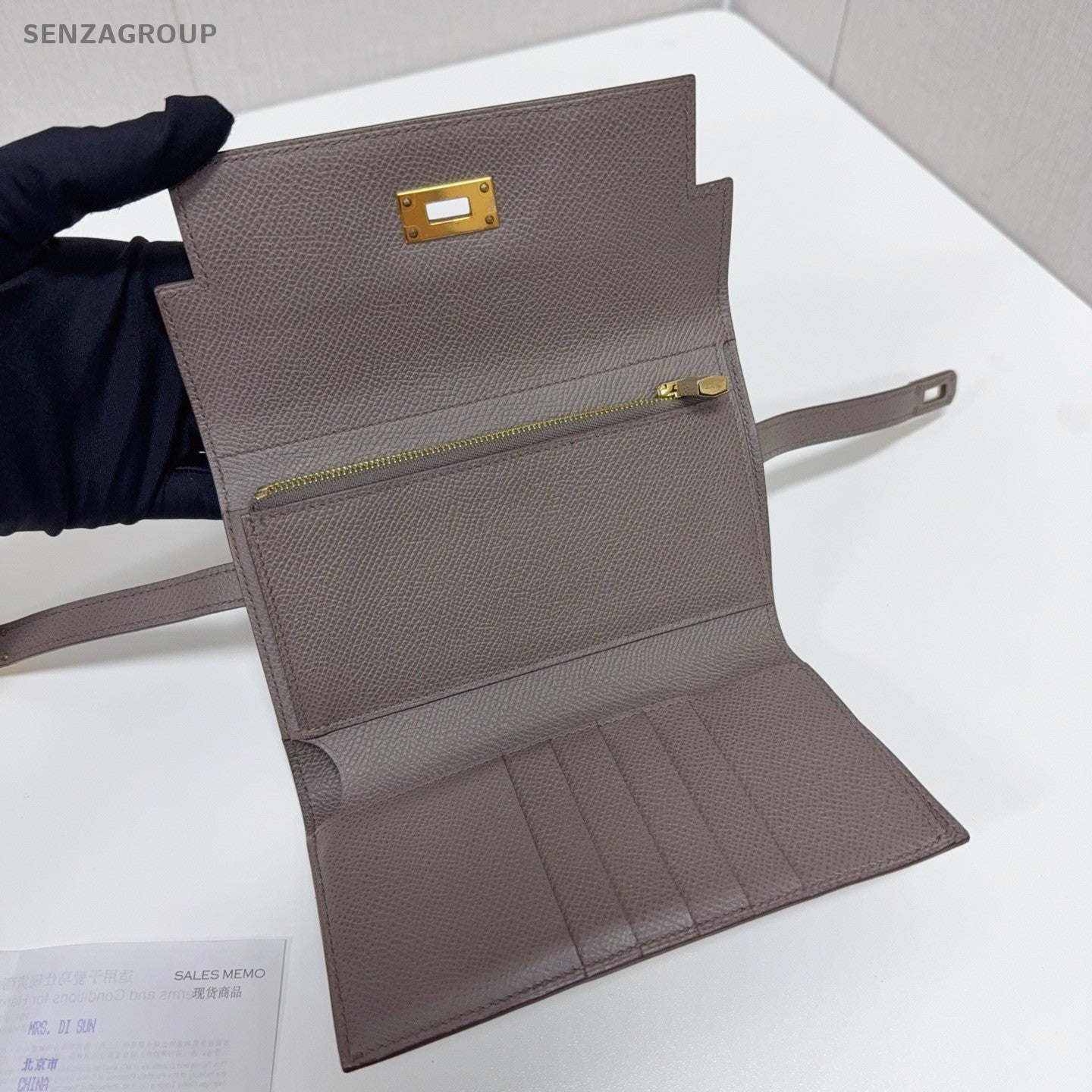Hermes Kelly Medium Wallet Gray Gold Used Women Classic Designer