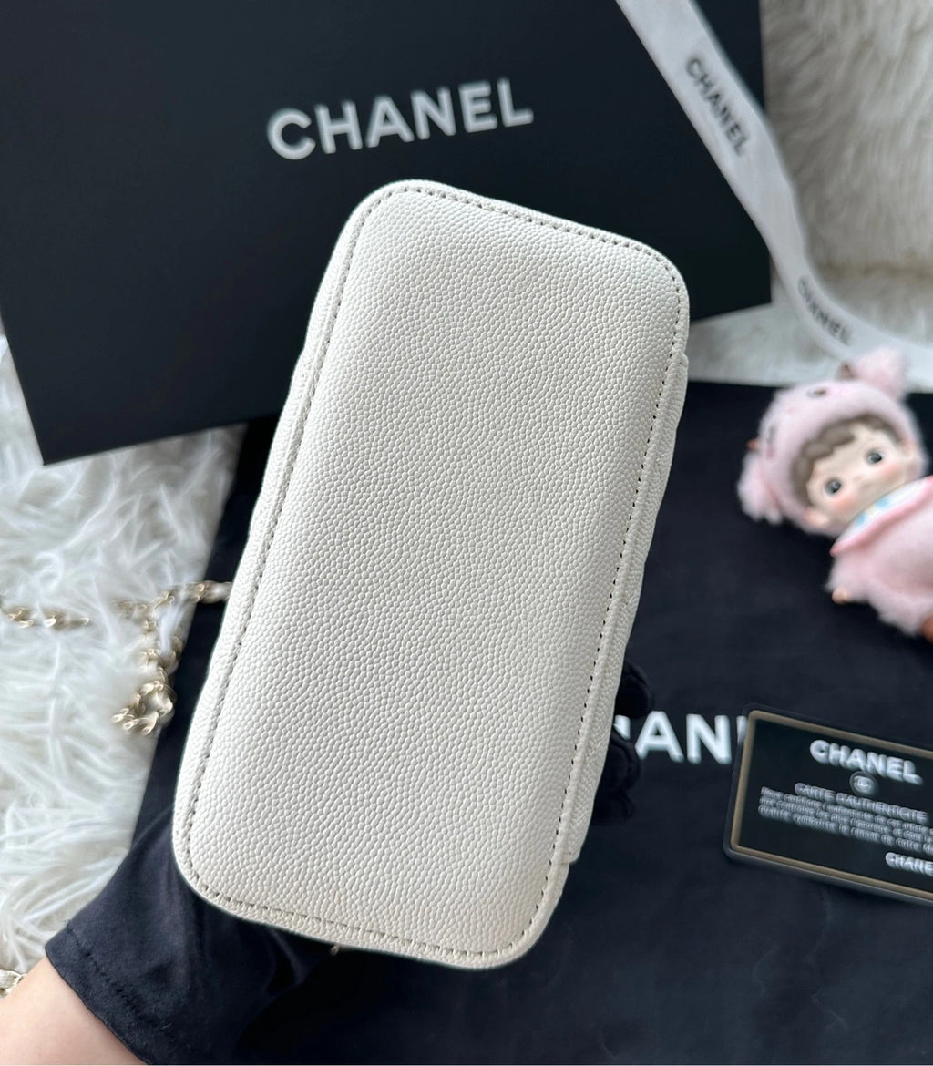 CHANEL white Calfskin Long Box Shoulder Crossbody Bag For Women