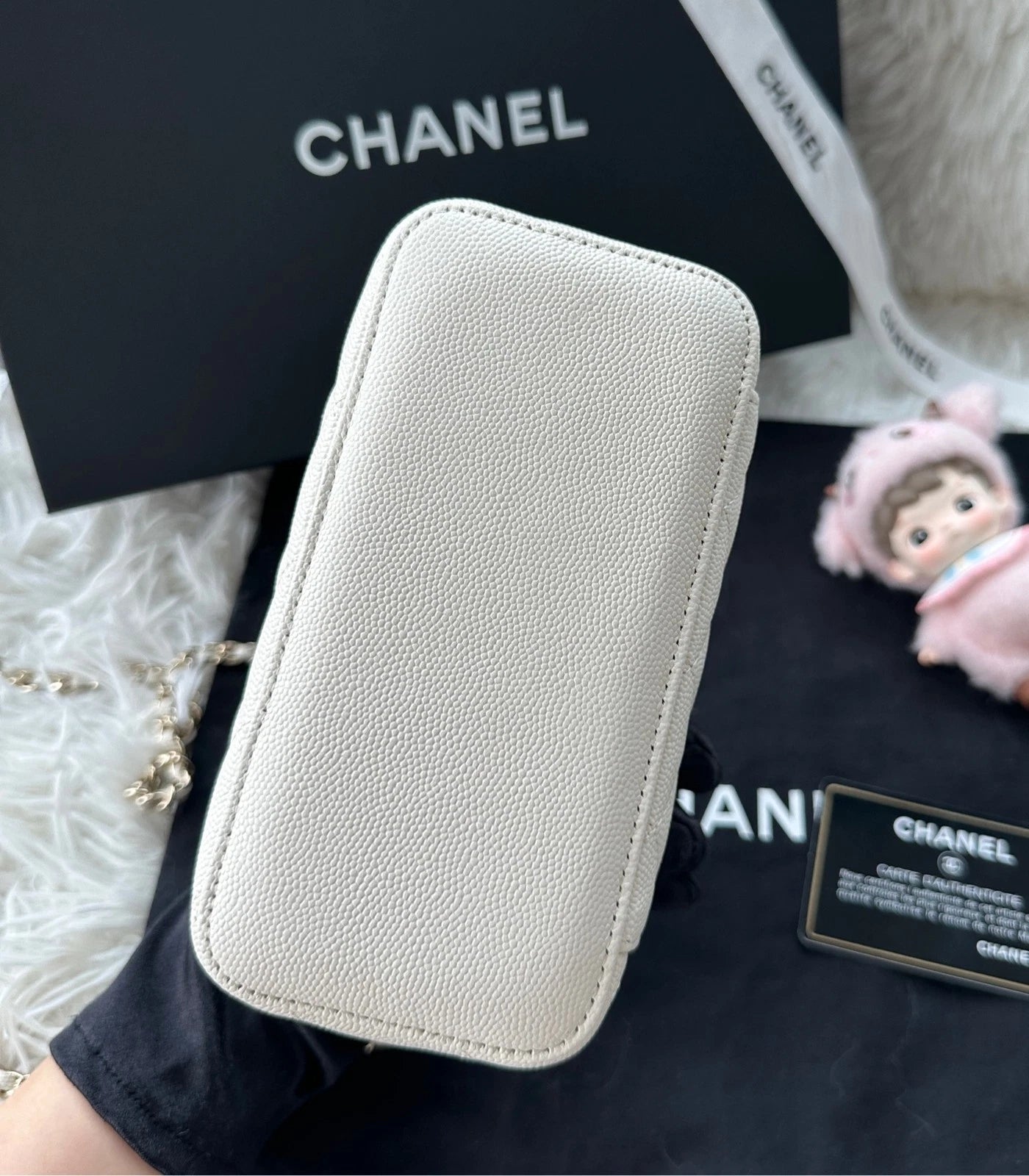 CHANEL white Calfskin Long Box Shoulder Crossbody Bag For Women