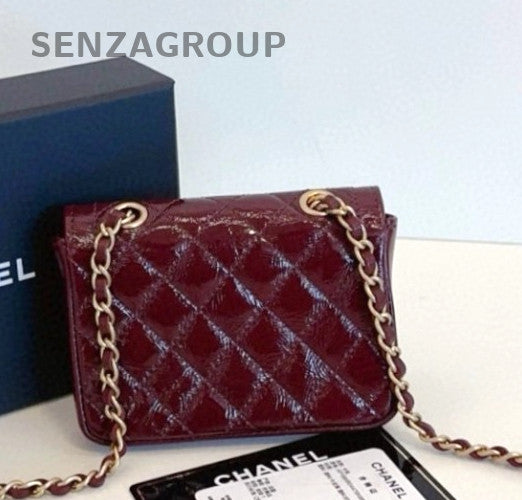 CHANEL CF Diamond Calfskin 2ways Shoulder Crossbody Bag Women Wine Red