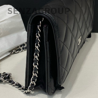 Chanel WOC Lambskin Black Silver Chain Shoulder Crossbody Bag Classic Quilted