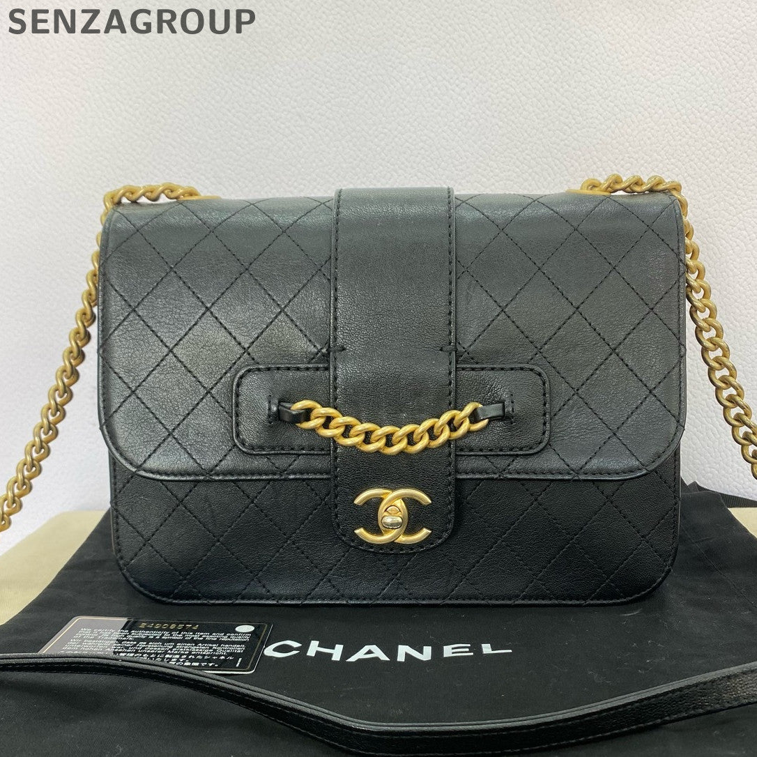 Chanel Bombay Series Messenger Chain Shoulder Crossbody Bag Black Gold