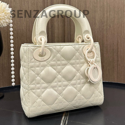Dior Lady Dior Cannage Quilted Chain Shoulder Bag White Classic Women