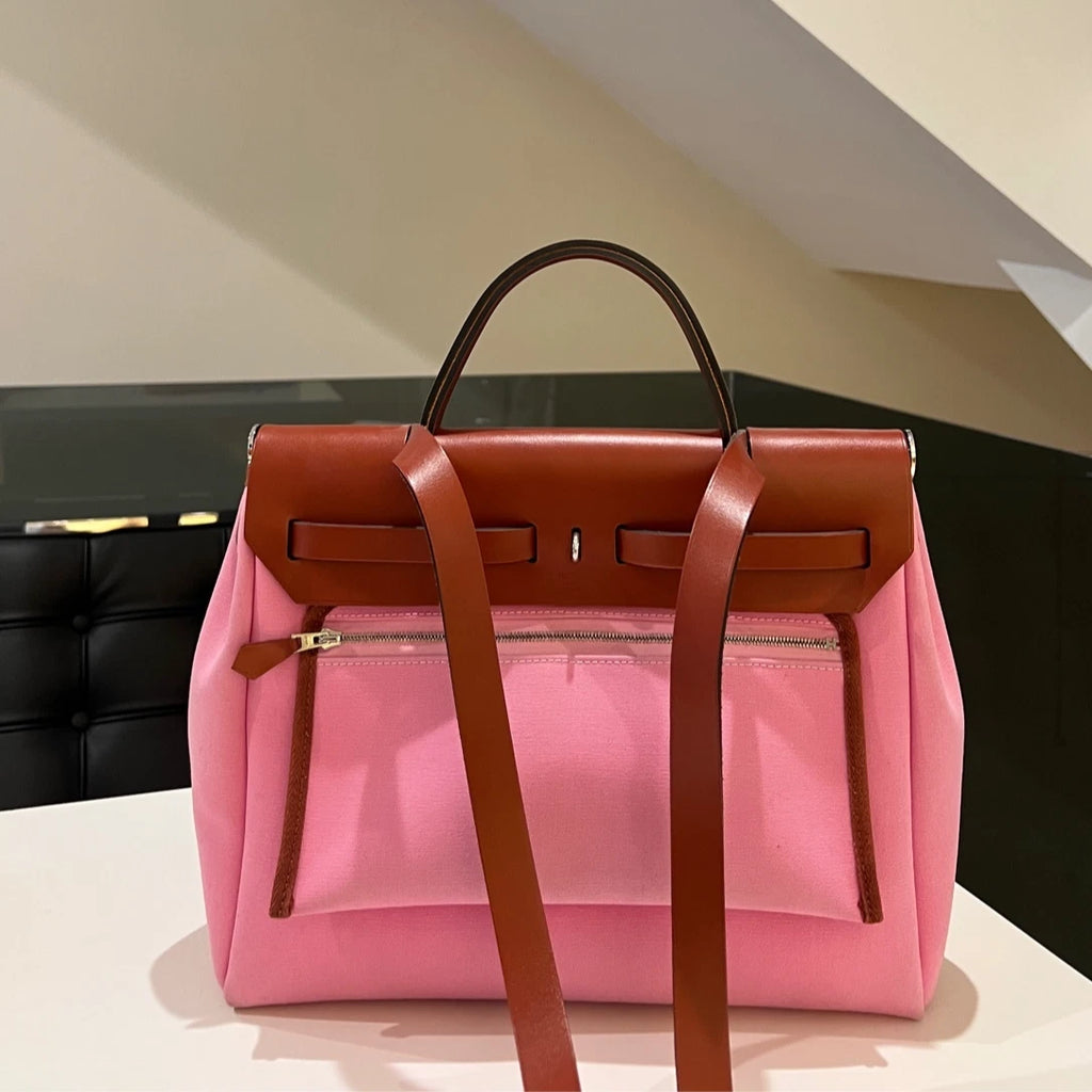 Authentic Hermes Herbag 31 Sakura Pink Casual Tote Shoulder Bag