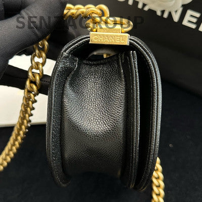 Chanel Le Boy Chevron Quilted Black Caviar Leather Crossbody Bag