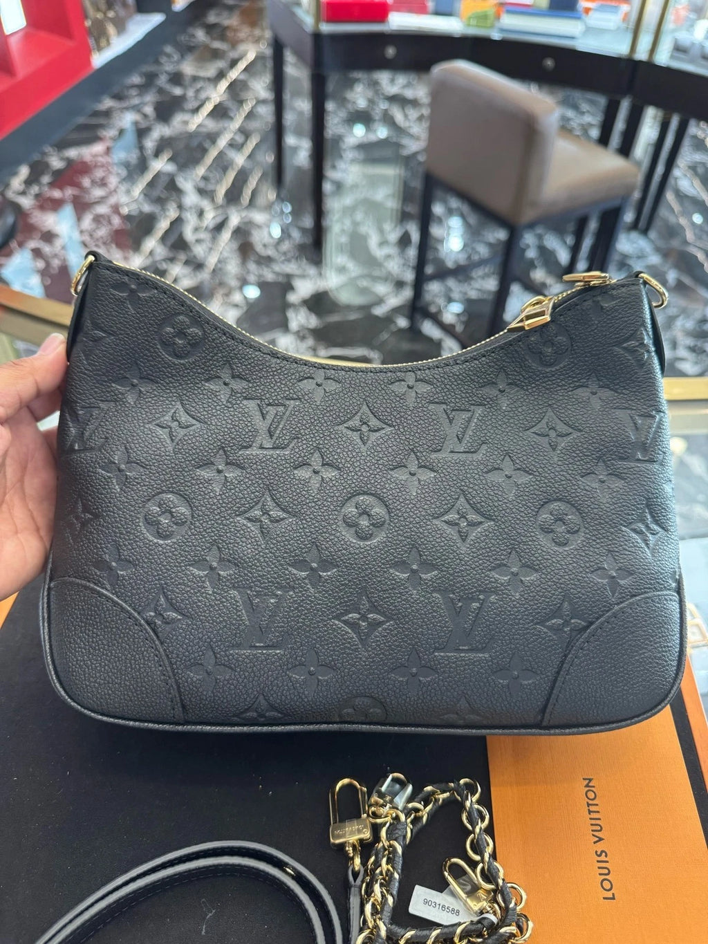 Louis Vuitton Boulogne Black Embossed Leather Shoulder Crossbody Bag