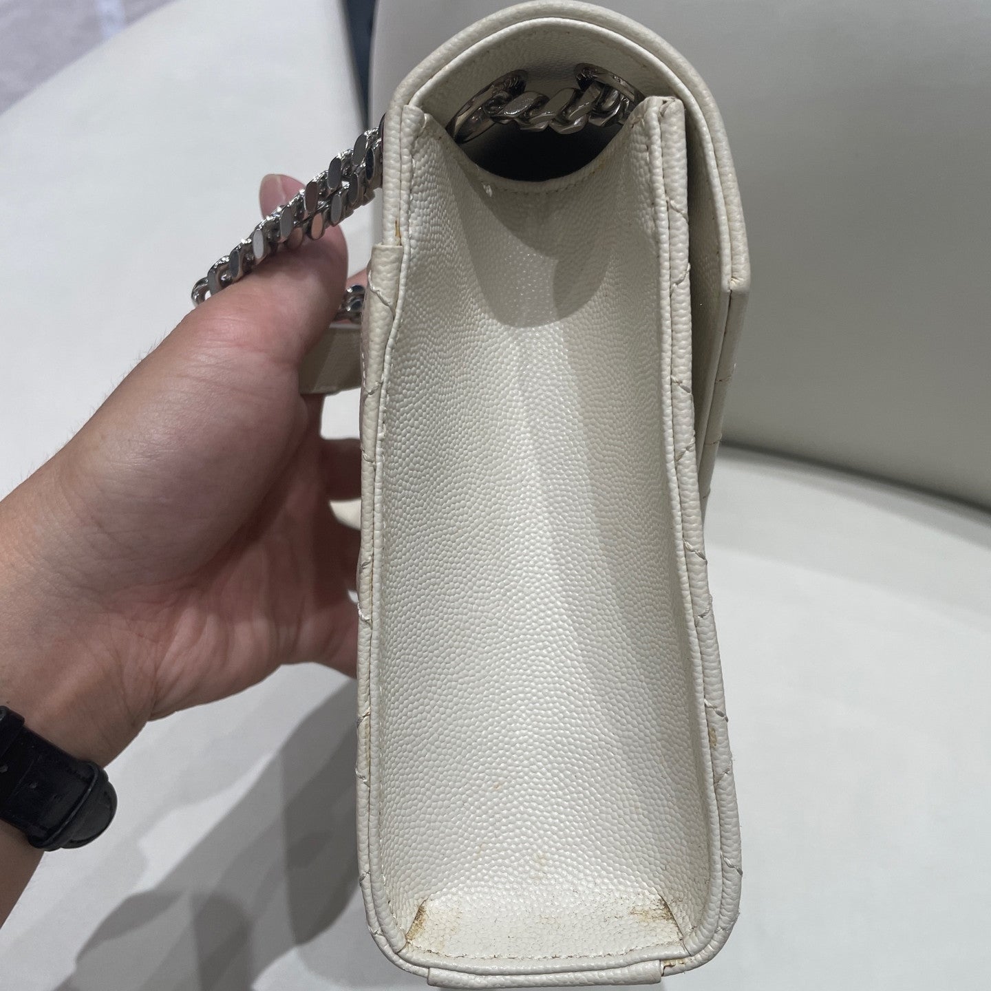 Saint Laurent Envelope Chain Shoulder Bag White Silver Hardware Classic