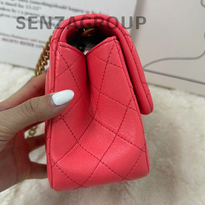 Chanel Red Gold Chain Shoulder Crossbody Bag Women Classic Quilted