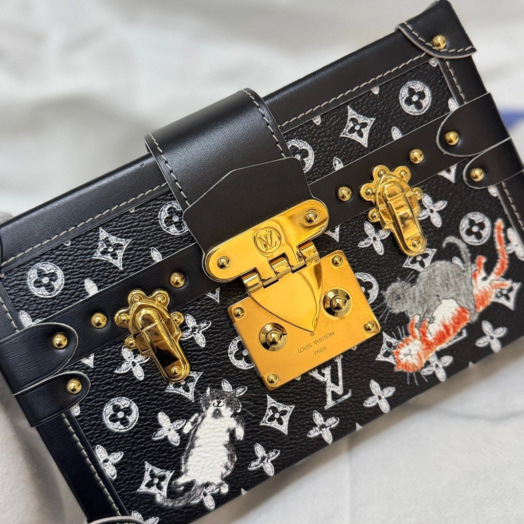 Excellent Louis Vuitton Petite Malle Monogram Black Shoulder Bag Crossbody GHW