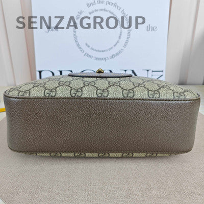 Gucci Neo Vintage GG Monogram Brown Shoulder Bag Gold Buckle Women