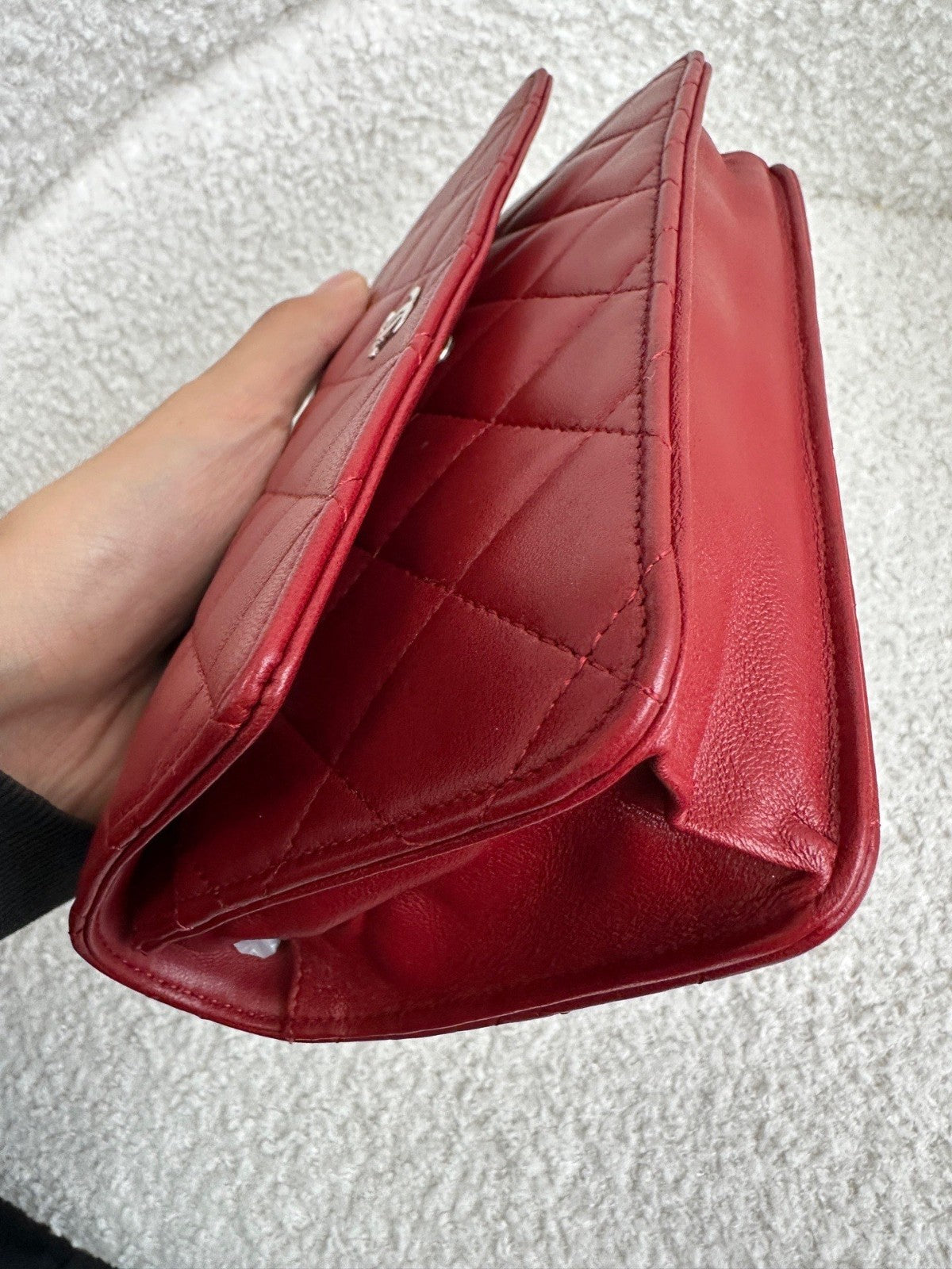 CHANEL Woc Diamond Pattern Chain Shoulder bag Crossbody Red Silver Women
