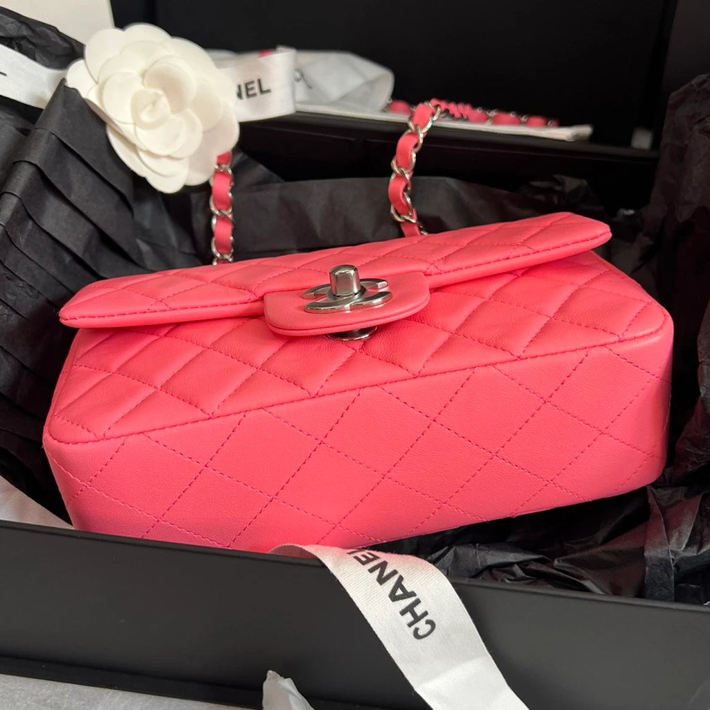 Chanel Classic Flap Mini Chain Shoulder Crossbody Pink Silver Women Fashion