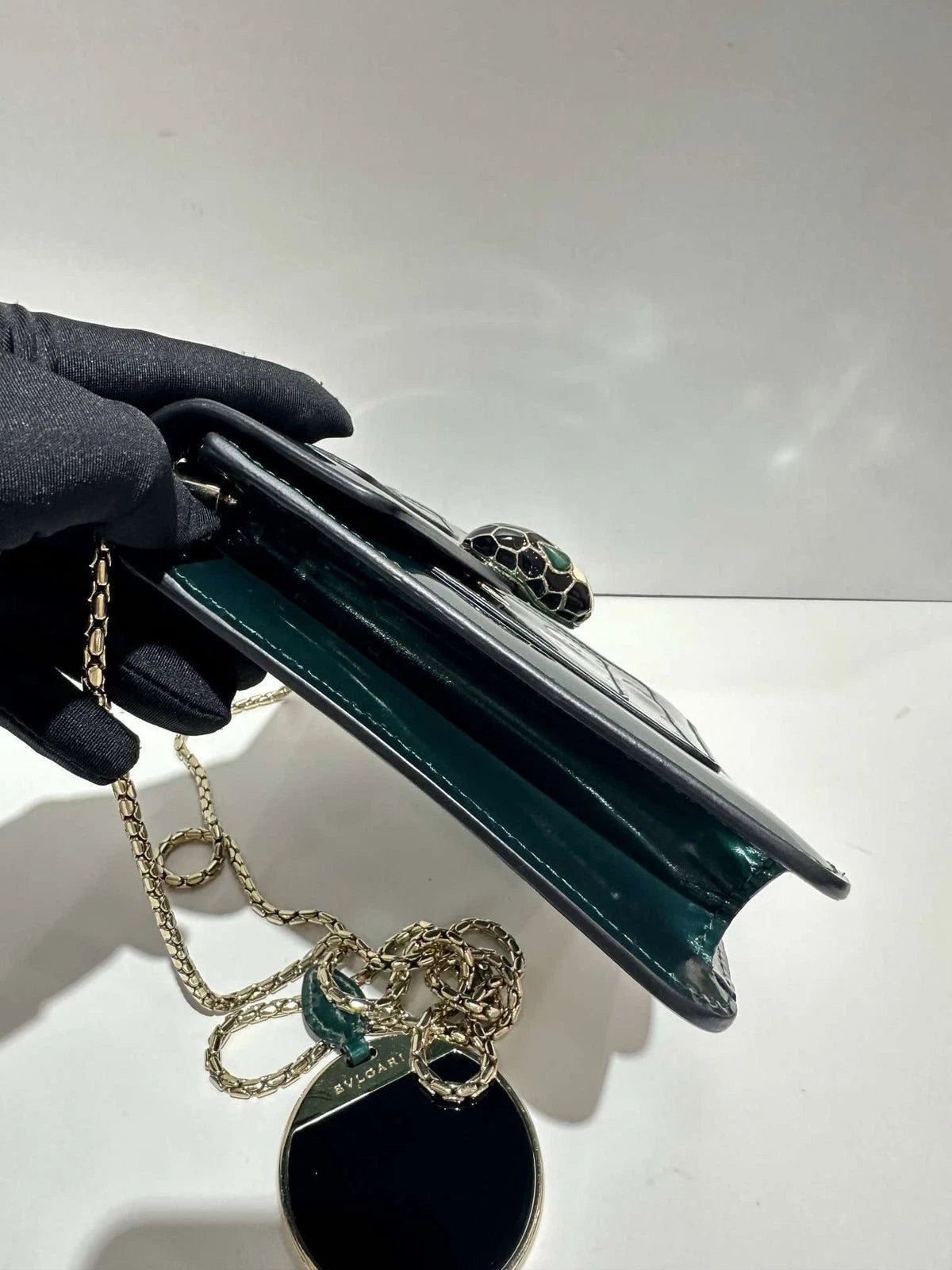 Bvlgari Serpenti Small Green Patent Shoulder Crossbody Bag For Women