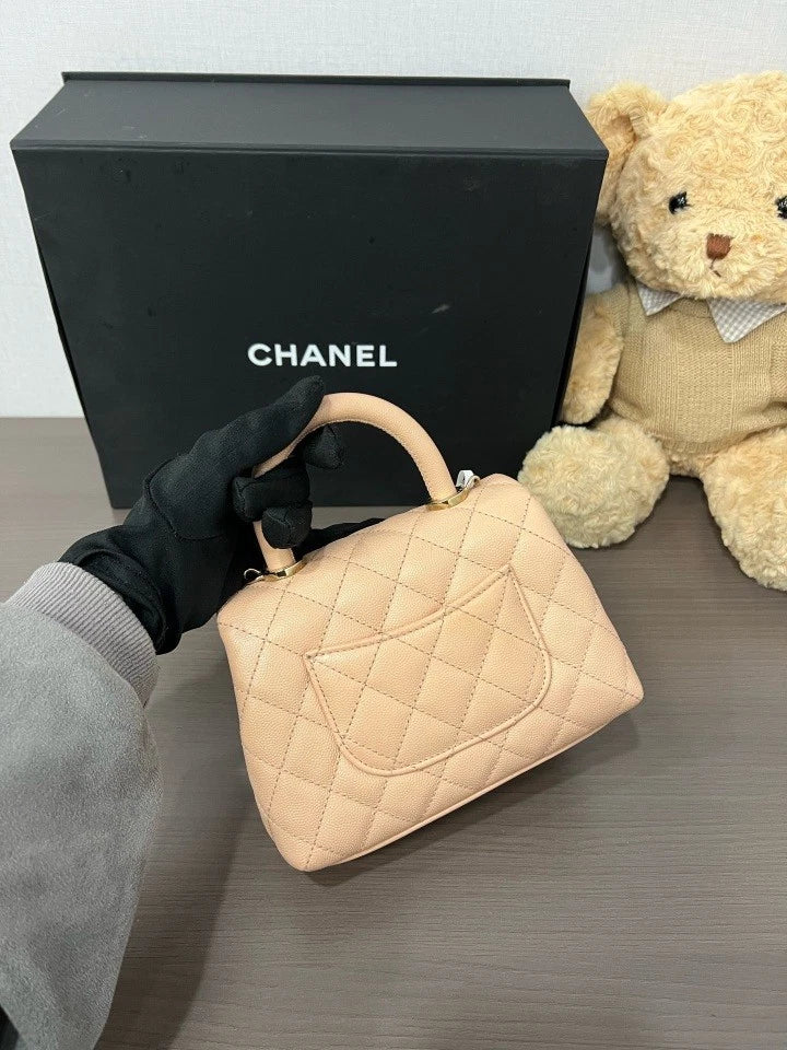 CHANEL Mini Coco Handle Pink Calfskin Shoulder Top Handle Bag For Women