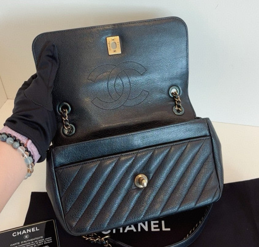 Chanel Classic Flap Mini Lambskin Chain Shoulder Bag Crossbody Black Gold Women