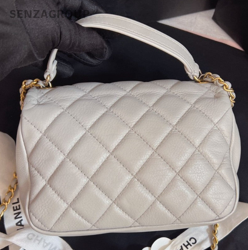 Chanel Classic Flap Mini Chain Shoulder Bag Crossbody Gray Gold Women Designer