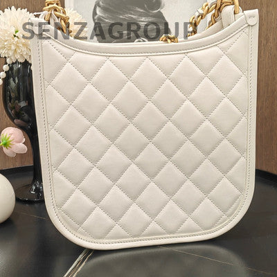 Chanel Hobo Bag White Gold Lambskin Quilted Chain Shoulder Bag Classic
