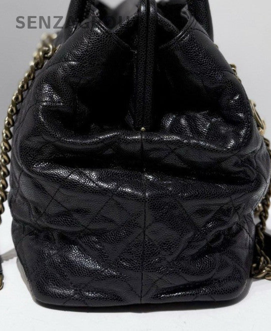 Chanel Calfskin Tote Handbag Chain Shoulder Bag Black Red Women Classic