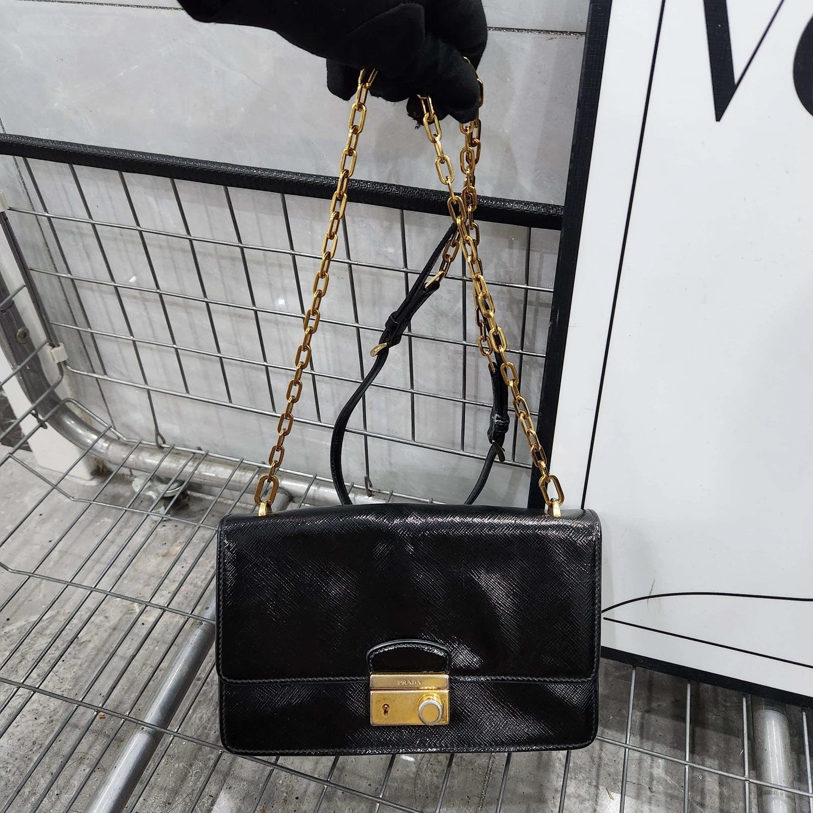 PRADA Black Gold Crossbody Shoulder Bag For Women
