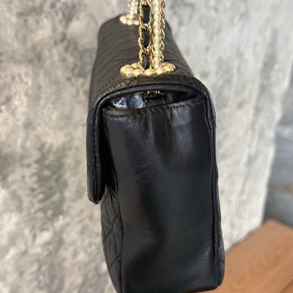 Authentic Chanel Classic Flap Chain Top Handle Bag Black Gold Hardware