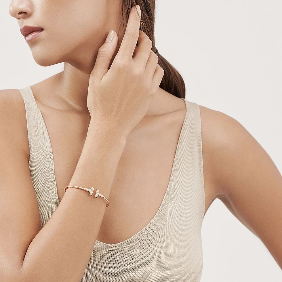 Tiffany &amp; Co. Tiffany T 18K Yellow Gold Wire Cuff Bracelet with Diamonds