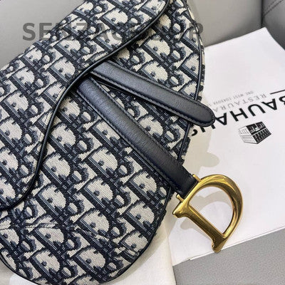 Dior Saddle Bag Medium Monogram Black Gold Shoulder Crossbody Bag