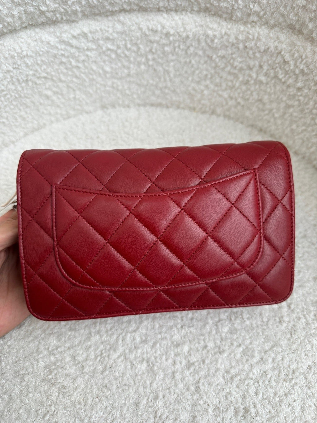 CHANEL Woc Diamond Pattern Chain Shoulder bag Crossbody Red Silver Women