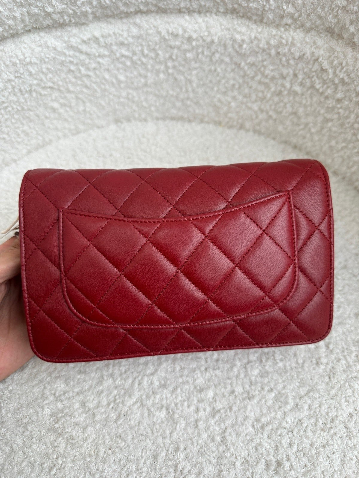 CHANEL Woc Diamond Pattern Chain Shoulder bag Crossbody Red Silver Women