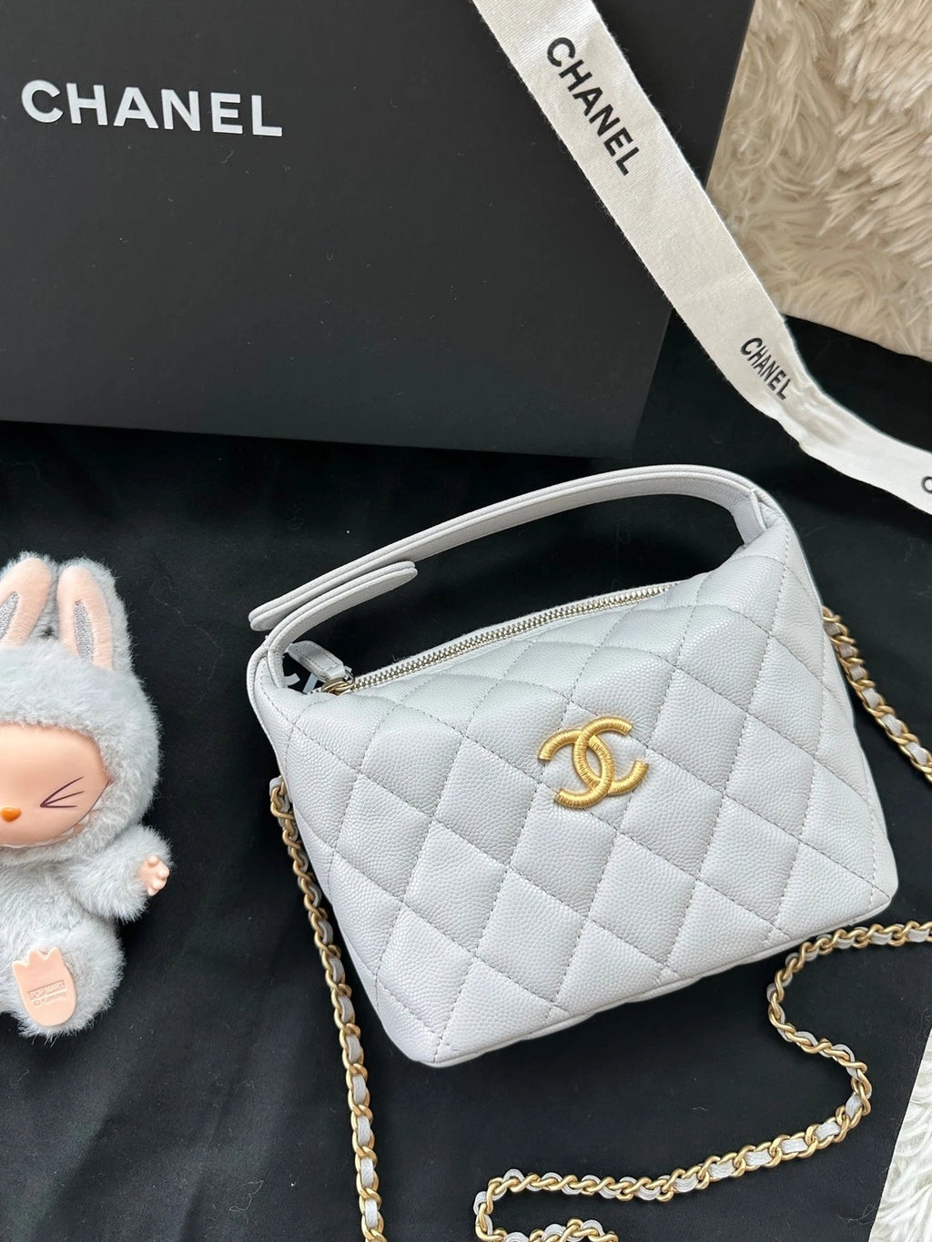 New CHANEL Gray Leather Lunch Box Bag For Women Handbag Shoulder Crossbody