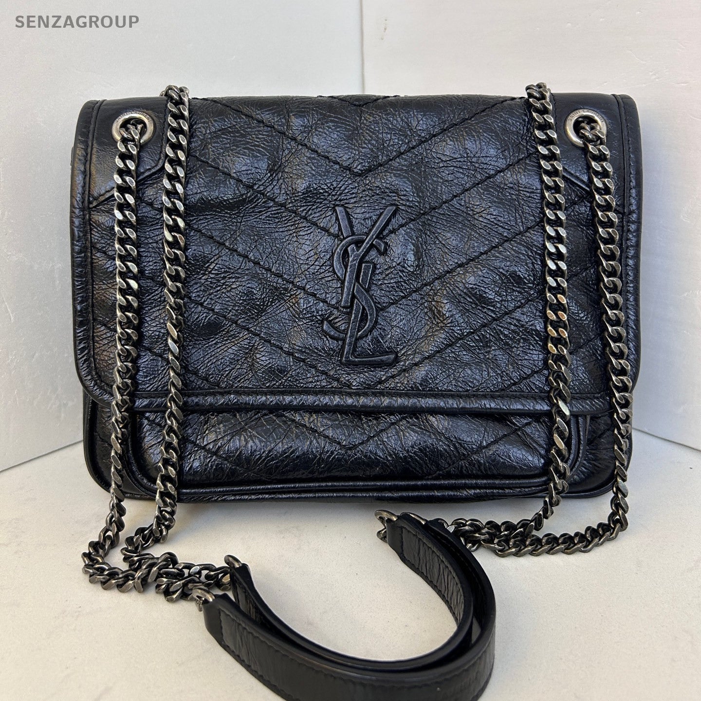 Saint Laurent Niki Small Black Silver Chain Shoulder Bag Women Classic