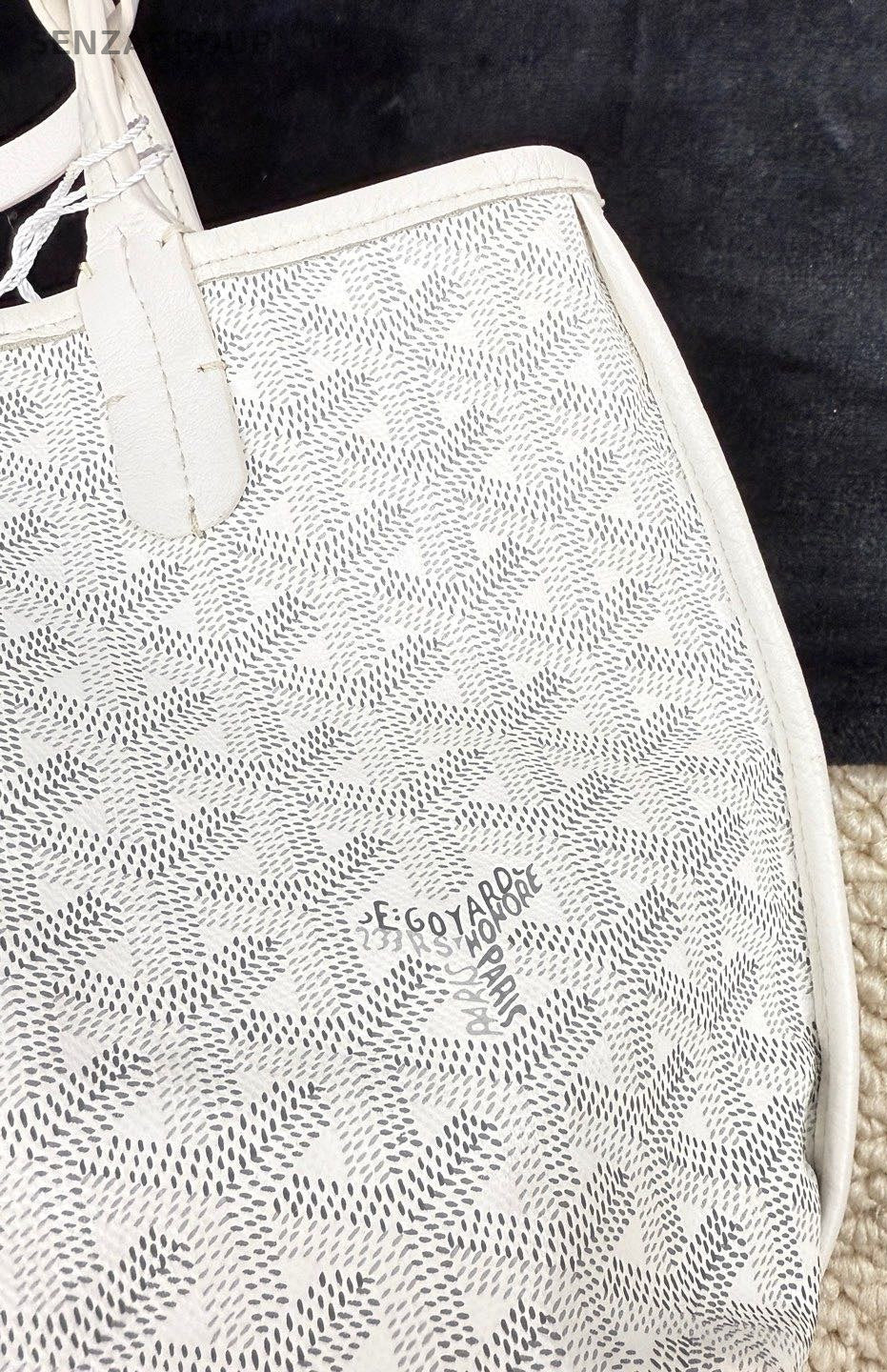 Goyard ANJOU Mini Tote Canvas Monogram Top Handle Shoulder Bag With Pouch White.
