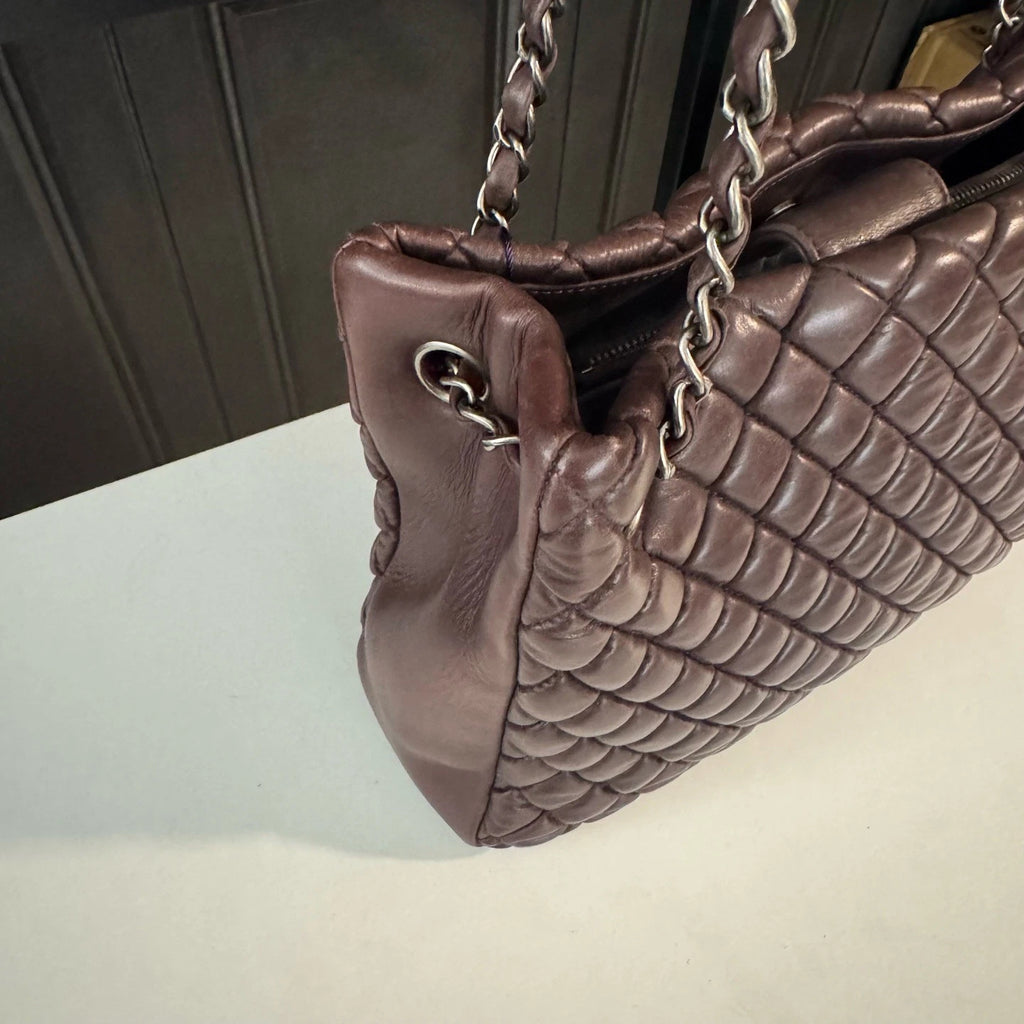 Chanel Diamond Tote MM Chain Shoulder Bag Purple Silver Women Classic
