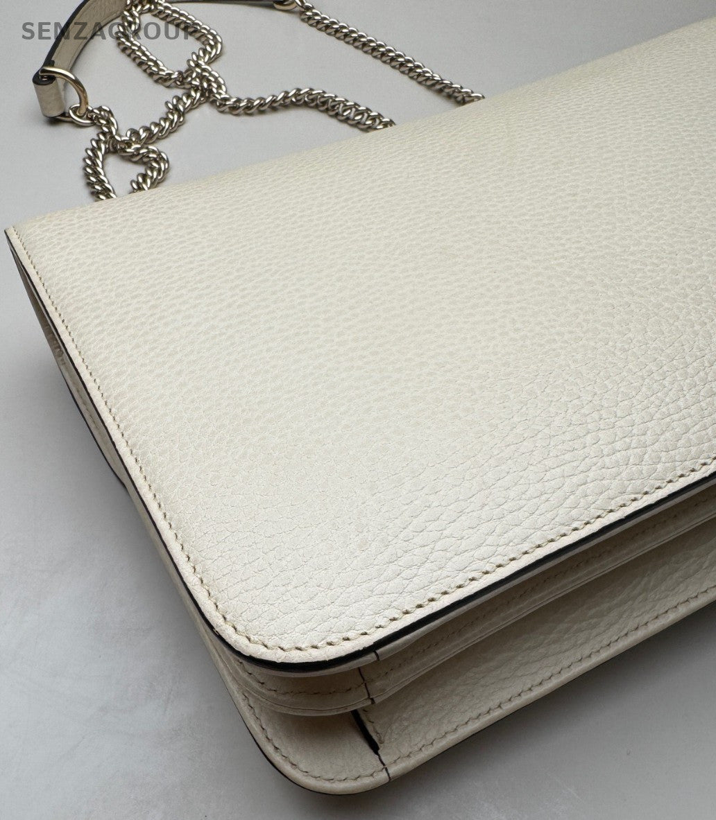 Gucci GG Textured Calfskin Shoulder Crossbody Bag Cream Almost Brand New
