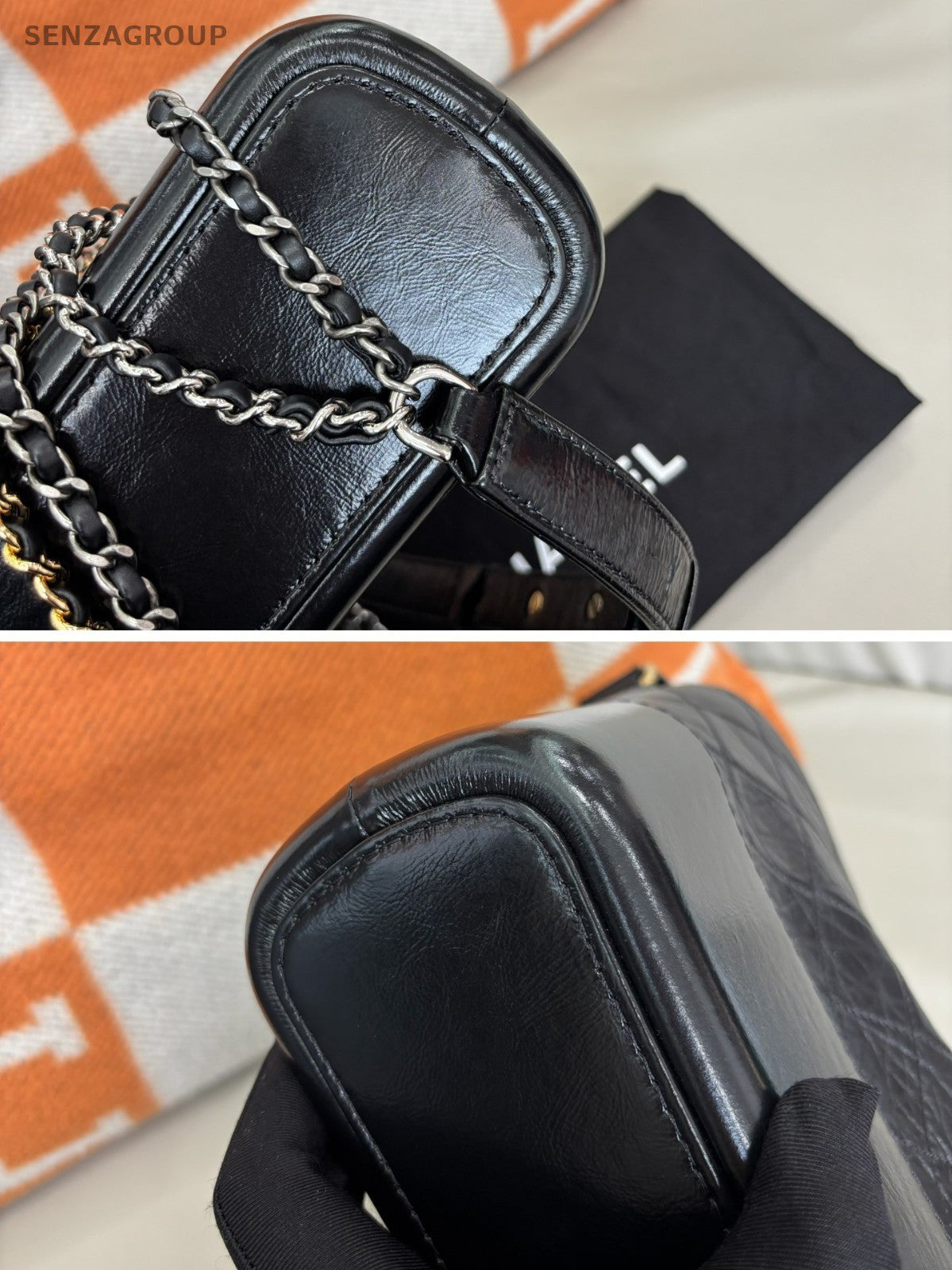 CHANEL Gabrielle MM Diamond Pattern Chain Shoulder bag Crossbody Black Gold