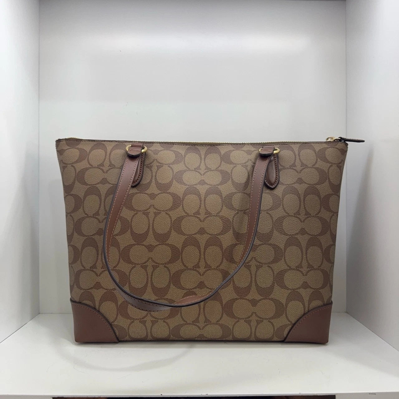 Coach Women's Brown Monogram PVC Canvas Leather Tote Shoulder Bag