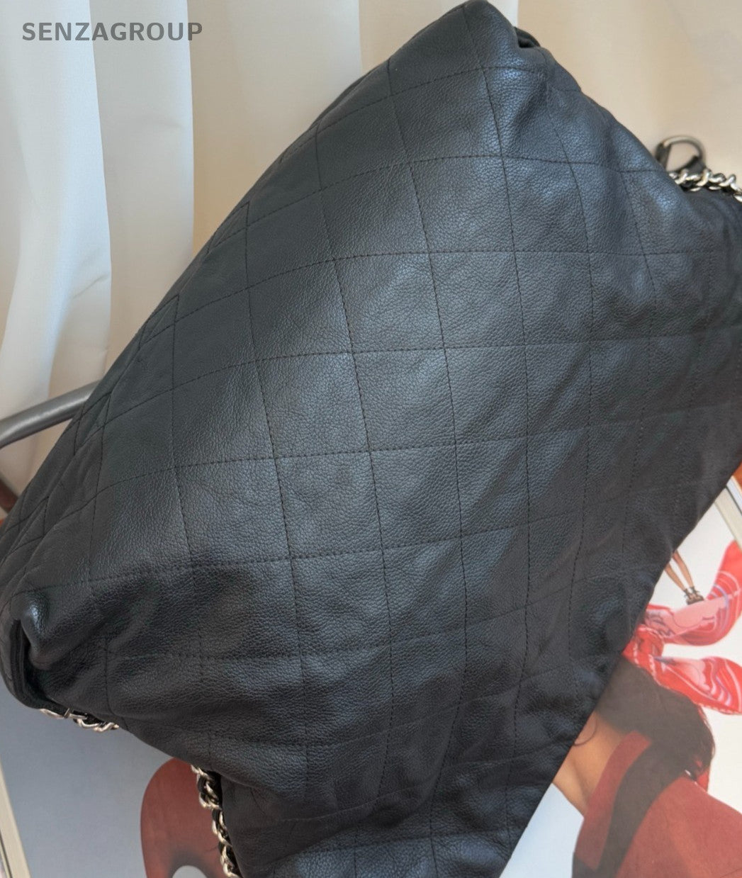 Chanel Hobo PM Shoulder Bag Black Silver Women Classic Diamond Pattern