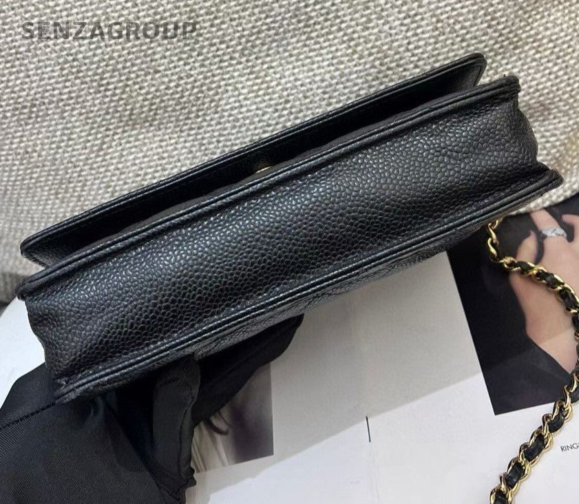 Chanel WOC Chain Diamond Shoulder Bag Black Gold Women Classic