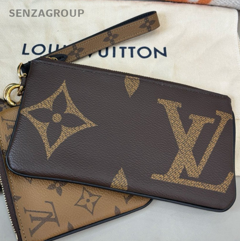 Louis Vuitton Monogram Trio Clutch Brown Gold Women Classic