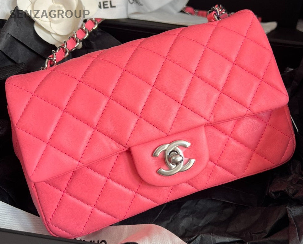 Chanel Classic Flap Mini Chain Shoulder Bag Pink Silver Women Designer