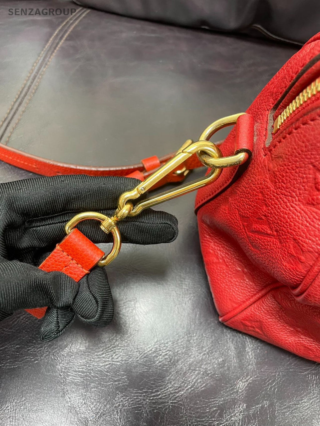 Louis Vuitton Monogram Empreinte Speedy25 Top Handle Bag Crossbody Red Women
