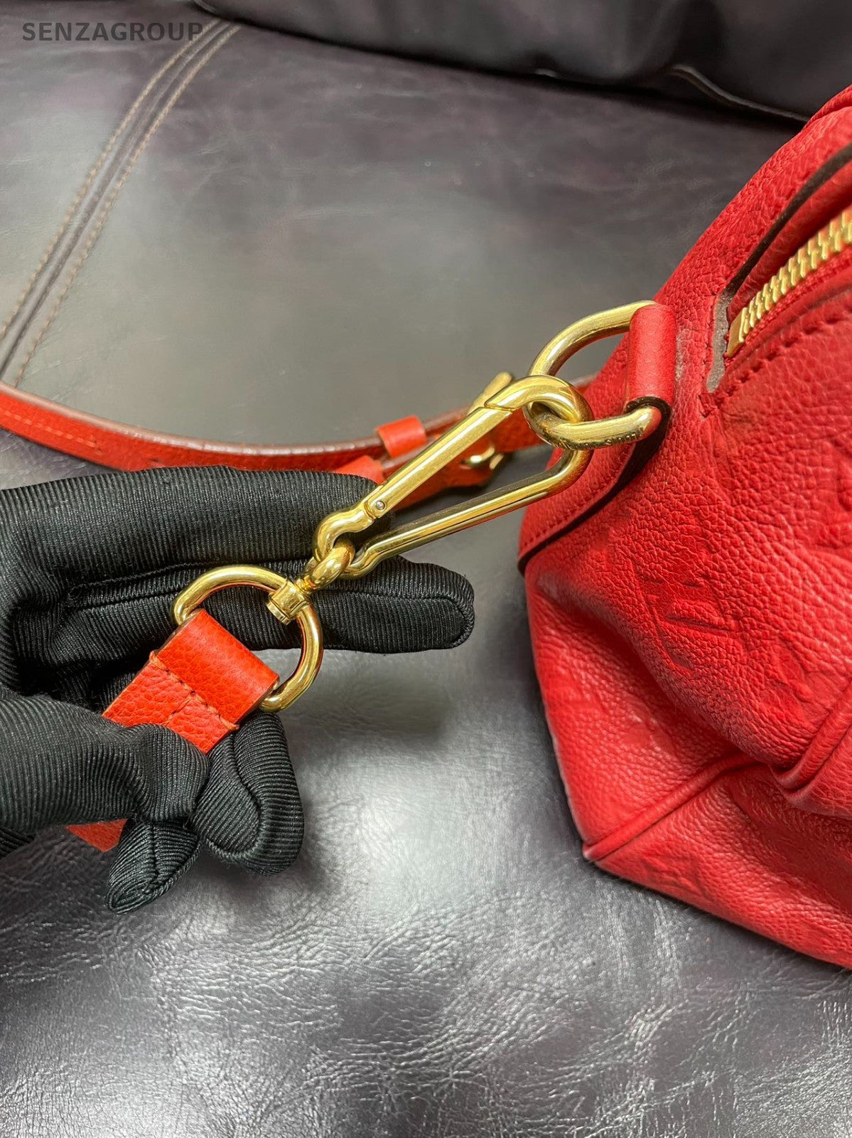 Louis Vuitton Monogram Empreinte Speedy25 Top Handle Bag Crossbody Red Women