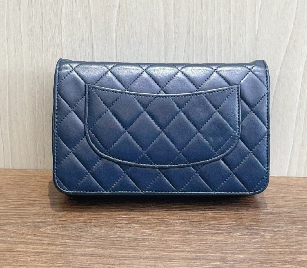 Chanel WOC Diamond Blue Shoulder Bag Crossbody Bag Sliver Hardware Women Classic