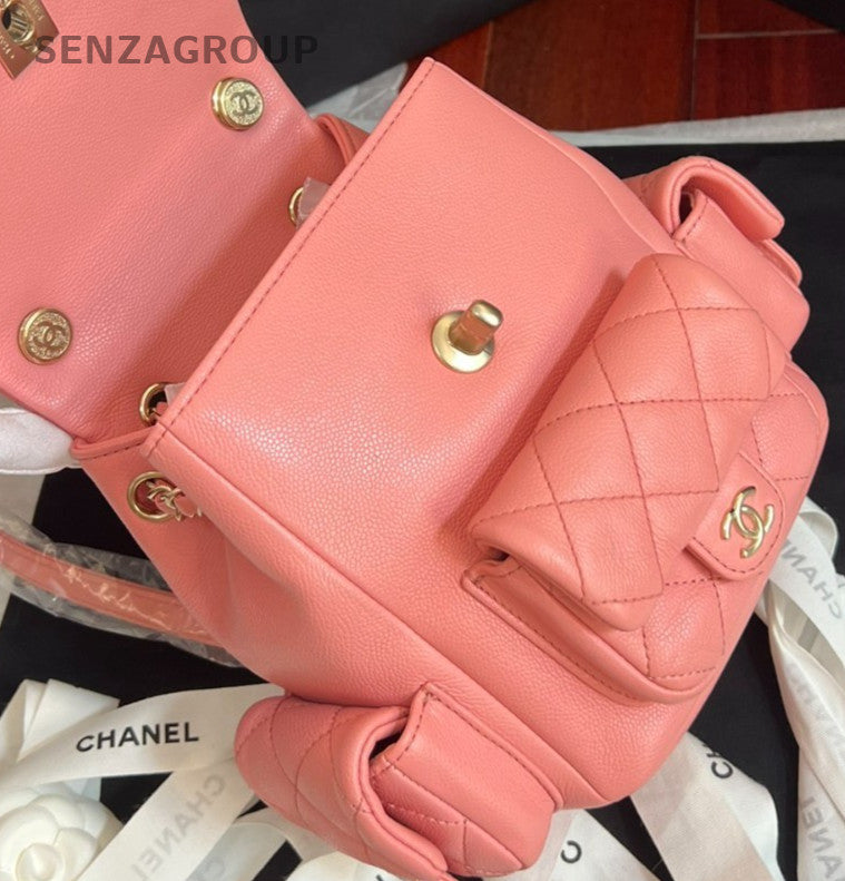 Chanel Duma PM Calfskin Backpack Pink Gold Used Women Designer Classic